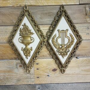 Vintage Set of 2 Gold HOMCO Home Interiors Wall Hangings Academia Moody